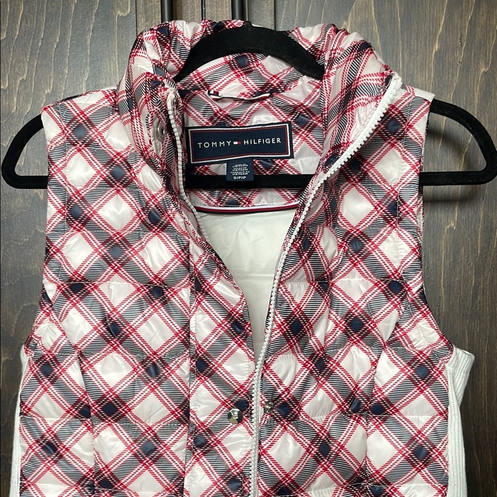 Tommy Hilfiger Plaid Puffer Vest - Red, Navy and White